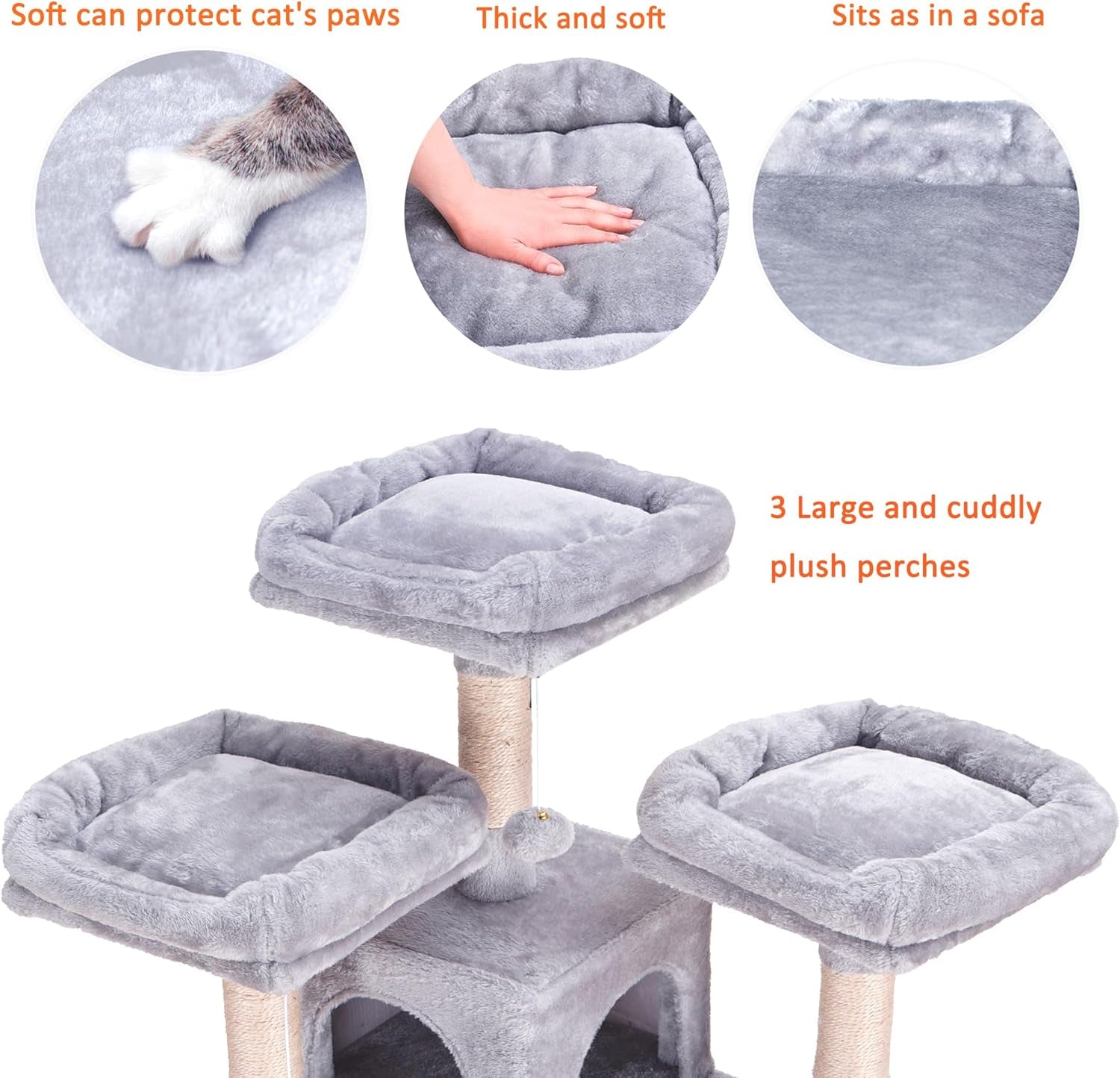 Cat Tree, 73 Inches Tall Cat Tower for Large Cats 20 Lbs Heavy Duty for Indoor Cats,Big Cat Furniture Condo for with Padded Plush Perch, Cozy Basket and Scratching Posts Light Gray HCT030W